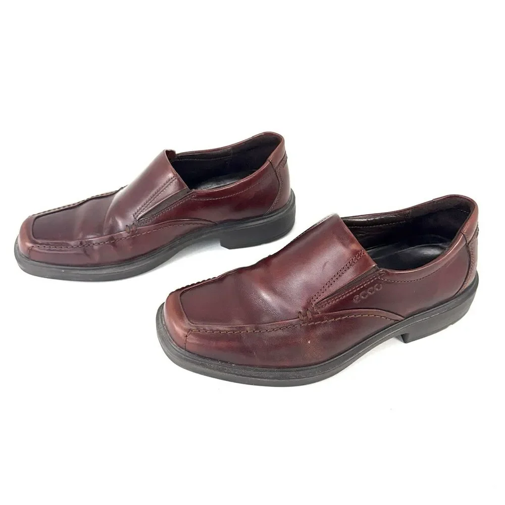 Ecco Men's Calcan Apron Toe Shoes Sz 41 Brown US (7-7.5) Leather Slip-On Loafer